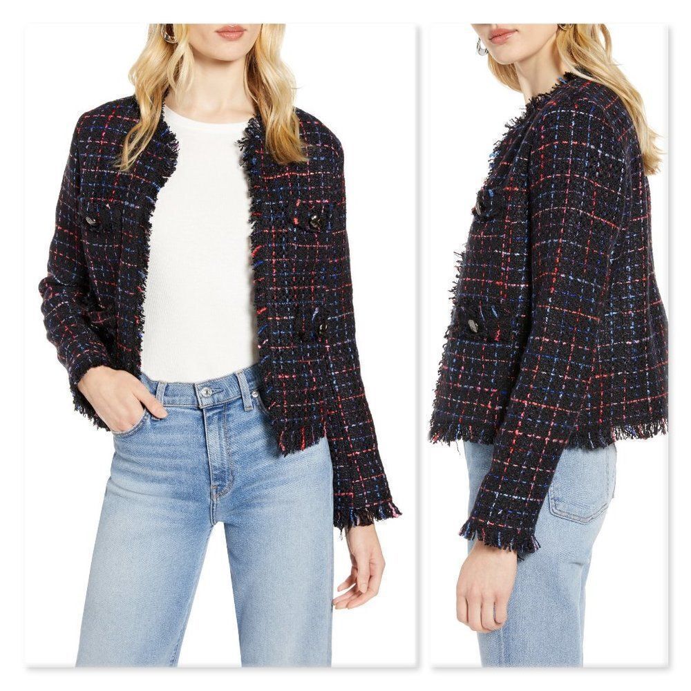 Halogen Raw Edge Cotton Blend Tweed Jacket